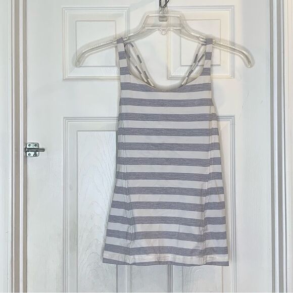 Lululemon  Free To Be Tank Micro Macro Polar Cream Silver Slate Stripes Size 8 - Picture 5 of 8